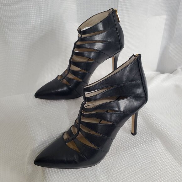 Michael Kors 10 Mavis Strappy Leather Back Logo Zipper Stiletto Pointed Bootie - Picture 5 of 12